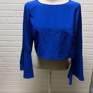 NWT Sexy Kendall + Kylie NEW Royal Blue Size L Bell Sleeve Cropped Blouse $138